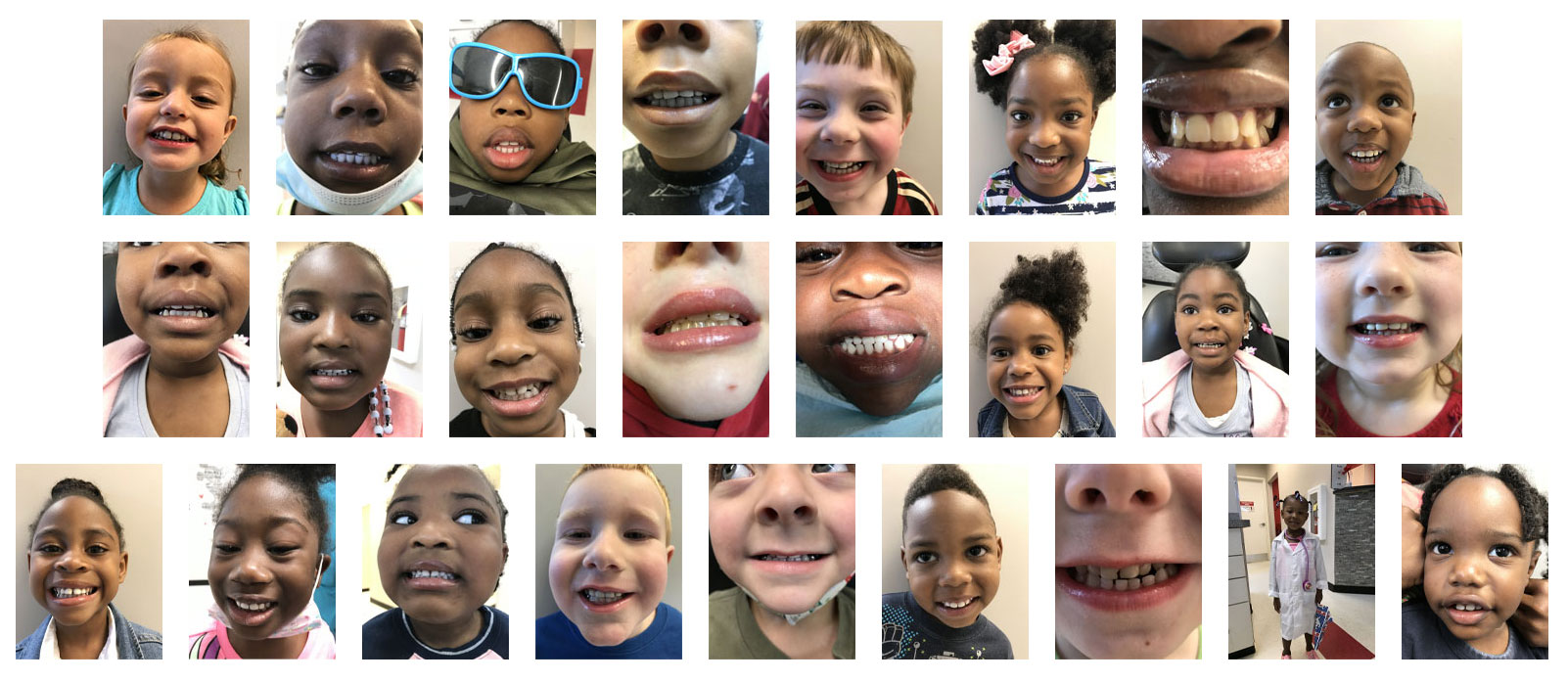 A collage of children 's faces with different expressions.